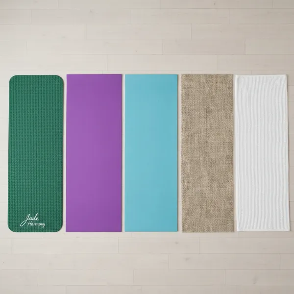 A collection of various yoga mats, made from different materials, for comparison