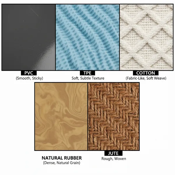 close-up textures of various yoga mat materials for comparison