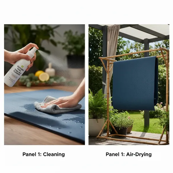 person cleaning and air-drying a yoga mat properly