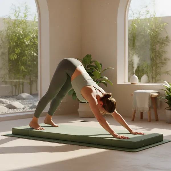 A person demonstrating a stable yoga pose on a comfortable mat, highlighting its essential support and grip.