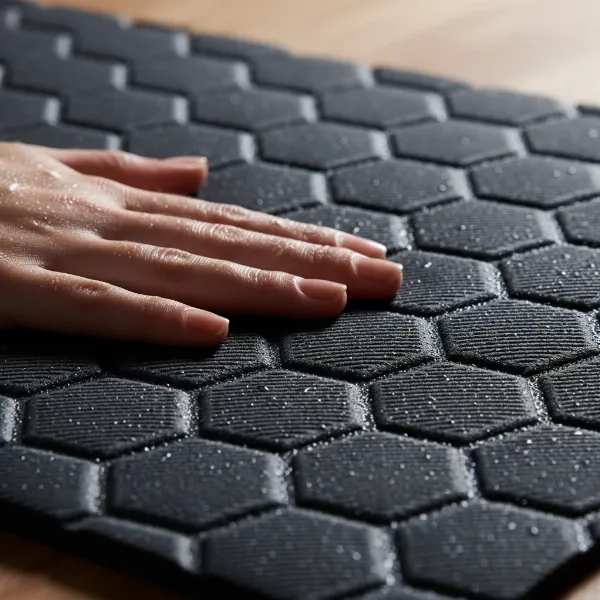 Close-up of a high-grip yoga mat surface, highlighting its non-slip texture for stability.